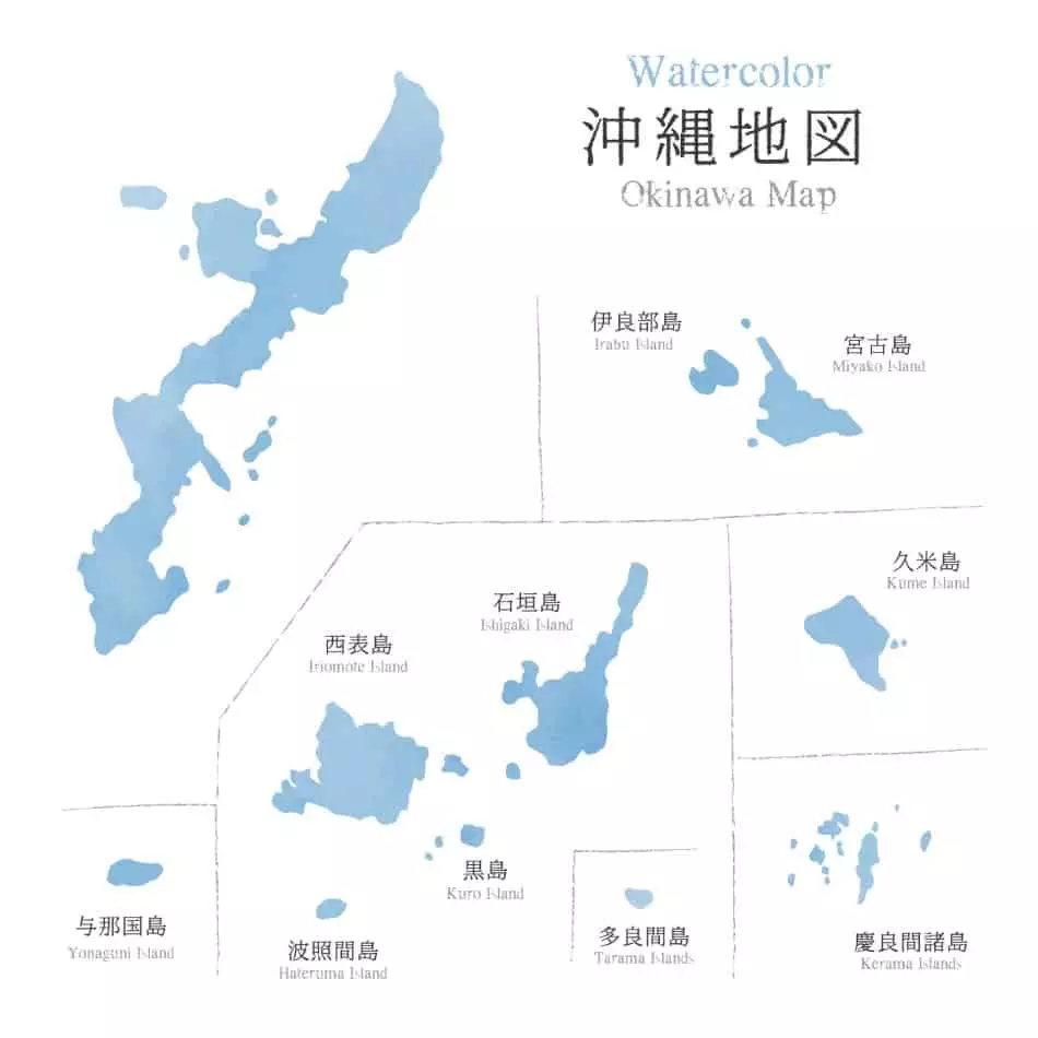mappa delle isole giapponesi di Okinawa